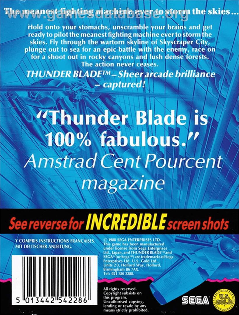 Thunder Blade - Amstrad CPC - Artwork - Box Back