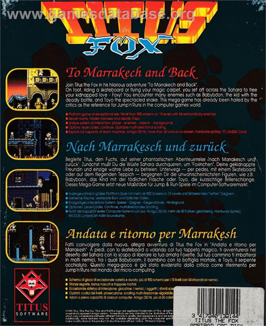 Titus the Fox: To Marrakech and Back - Amstrad CPC - Artwork - Box Back
