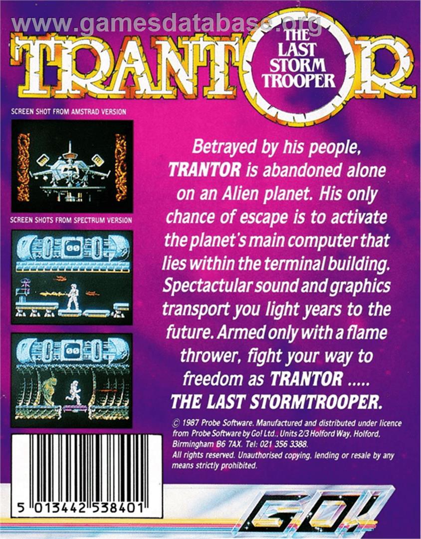 Trantor the Last Stormtrooper - Amstrad CPC - Artwork - Box Back