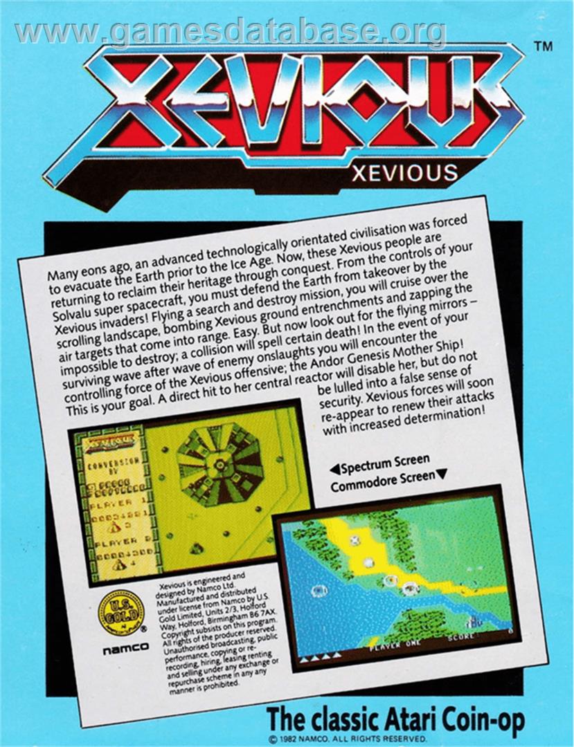 Xevious - Amstrad CPC - Artwork - Box Back