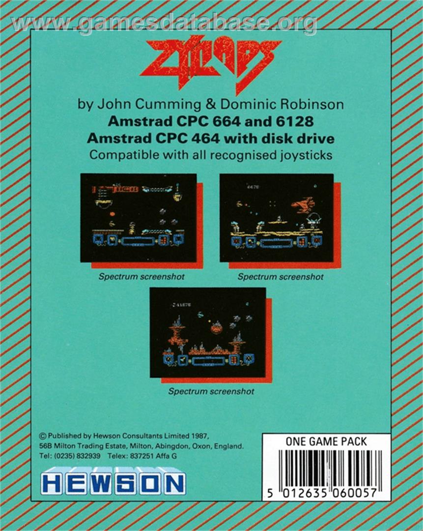 Zynaps - Amstrad CPC - Artwork - Box Back