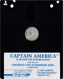 Cartridge artwork for Captain America Defies the Doom Tube on the Amstrad CPC.
