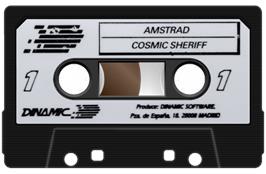 Cartridge artwork for Cosmic Sheriff on the Amstrad CPC.