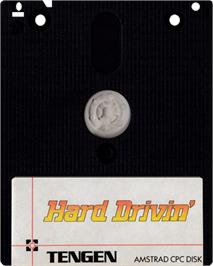 Cartridge artwork for Hard Drivin' on the Amstrad CPC.