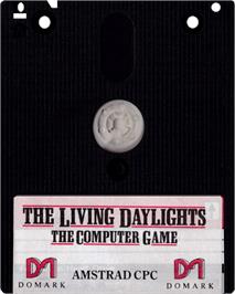 Cartridge artwork for Living Daylights on the Amstrad CPC.