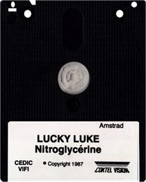 Cartridge artwork for Lucky Luke: Nitroglycerine on the Amstrad CPC.