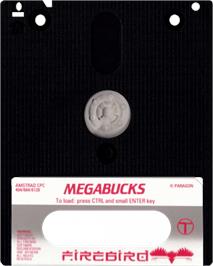 Cartridge artwork for Mega-Bucks on the Amstrad CPC.