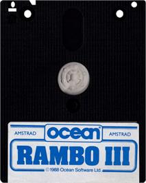 Cartridge artwork for Rambo III on the Amstrad CPC.