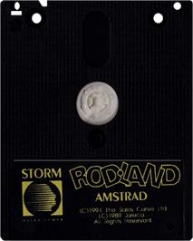 Cartridge artwork for Rodland on the Amstrad CPC.