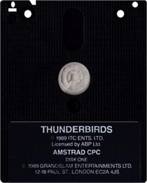 Cartridge artwork for Thunderbirds on the Amstrad CPC.