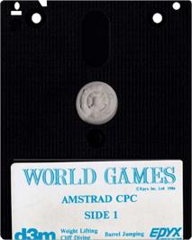 Cartridge artwork for World Games on the Amstrad CPC.