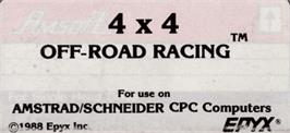 Top of cartridge artwork for 4x4 Off-Road Racing on the Amstrad CPC.