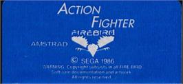 Top of cartridge artwork for Action Fighter on the Amstrad CPC.