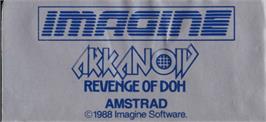 Top of cartridge artwork for Arkanoid - Revenge of DOH on the Amstrad CPC.