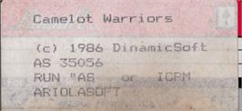 Top of cartridge artwork for Camelot Warriors on the Amstrad CPC.