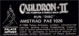Top of cartridge artwork for Cauldron 2: The Pumpkin Strikes Back on the Amstrad CPC.