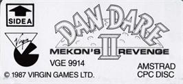 Top of cartridge artwork for Dan Dare 2: Mekon's Revenge on the Amstrad CPC.