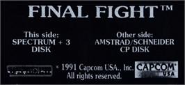 Top of cartridge artwork for Final Fight on the Amstrad CPC.