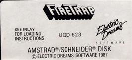 Top of cartridge artwork for Fire Trap on the Amstrad CPC.