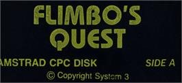 Top of cartridge artwork for Flimbo's Quest on the Amstrad CPC.
