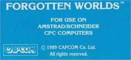 Top of cartridge artwork for Forgotten Worlds on the Amstrad CPC.