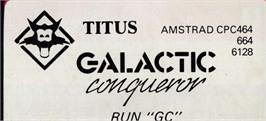 Top of cartridge artwork for Galactic Conqueror on the Amstrad CPC.