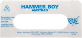 Top of cartridge artwork for Hammer Boy on the Amstrad CPC.