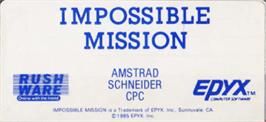 Top of cartridge artwork for Impossible Mission on the Amstrad CPC.