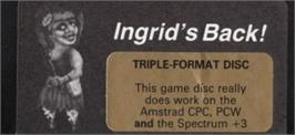 Top of cartridge artwork for Ingrid's Back on the Amstrad CPC.