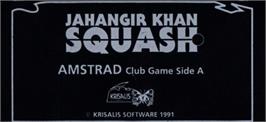 Top of cartridge artwork for Jahangir Khan's World Championship Squash on the Amstrad CPC.