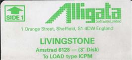 Top of cartridge artwork for Livingstone, I Presume on the Amstrad CPC.
