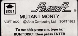 Top of cartridge artwork for Mutant Monty on the Amstrad CPC.