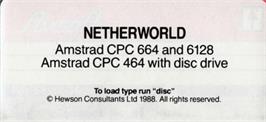 Top of cartridge artwork for Netherworld on the Amstrad CPC.