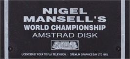 Top of cartridge artwork for Nigel Mansell's World Championship on the Amstrad CPC.