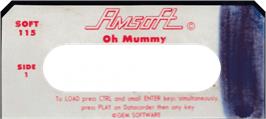Top of cartridge artwork for Oh Mummy on the Amstrad CPC.