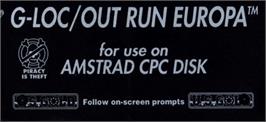 Top of cartridge artwork for Out Run Europa on the Amstrad CPC.