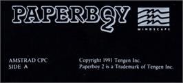 Top of cartridge artwork for Paperboy 2 on the Amstrad CPC.