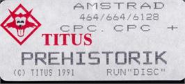 Top of cartridge artwork for Prehistorik on the Amstrad CPC.