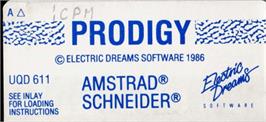 Top of cartridge artwork for Prodigy on the Amstrad CPC.
