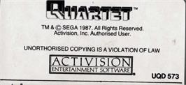 Top of cartridge artwork for Quartet on the Amstrad CPC.