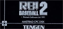 Top of cartridge artwork for RBI Baseball 2 on the Amstrad CPC.