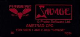 Top of cartridge artwork for Savage on the Amstrad CPC.