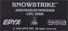 Top of cartridge artwork for Snowstrike on the Amstrad CPC.