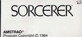 Top of cartridge artwork for Sorcerer on the Amstrad CPC.