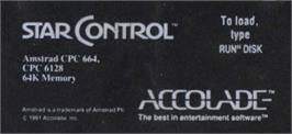 Top of cartridge artwork for Star Control on the Amstrad CPC.