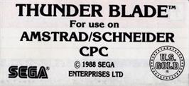 Top of cartridge artwork for Thunder Blade on the Amstrad CPC.
