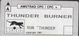 Top of cartridge artwork for Thunder Burner on the Amstrad CPC.