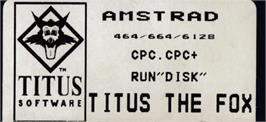Top of cartridge artwork for Titus the Fox: To Marrakech and Back on the Amstrad CPC.