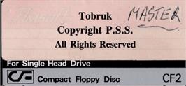 Top of cartridge artwork for Tobruk: The Clash of Armour on the Amstrad CPC.