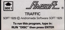 Top of cartridge artwork for Traffic on the Amstrad CPC.